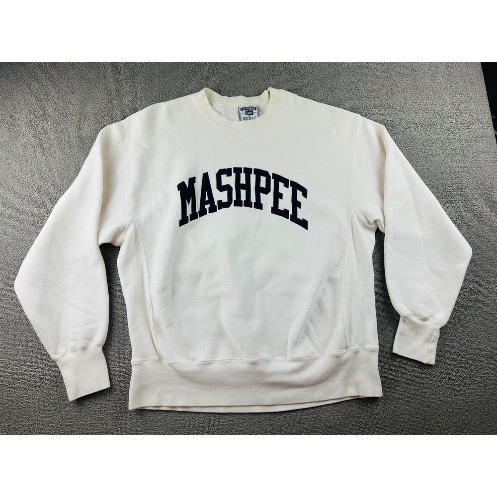 Y2K Lee Sweatshirt Men XL White Crossgrain Mashpee Spellout Streetwear Sporty